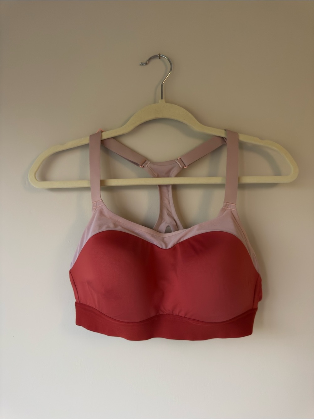 Brooks Two-Tone Coral and Light Pink Padded Sports Bra